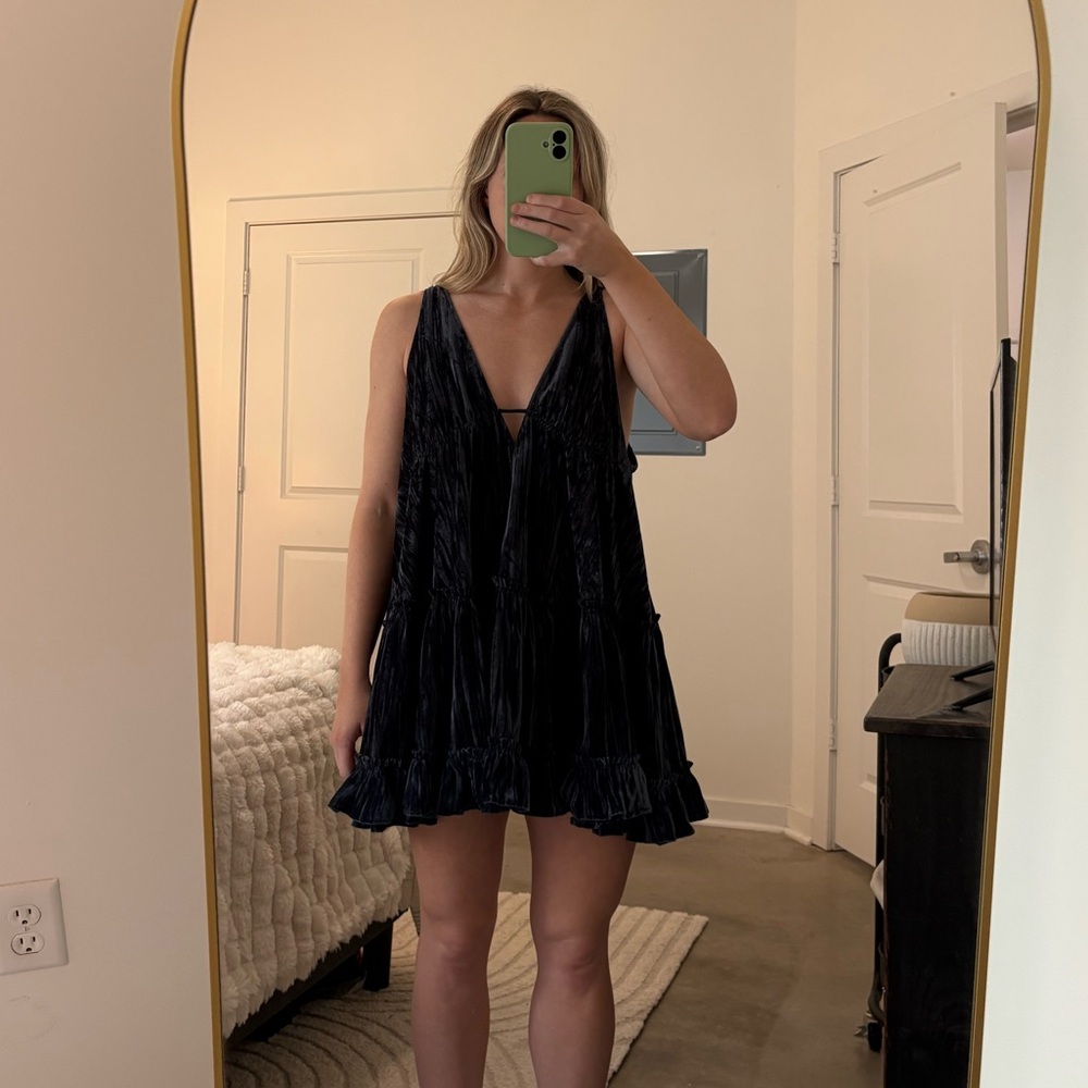Free People Navy Blue Velvet Dress